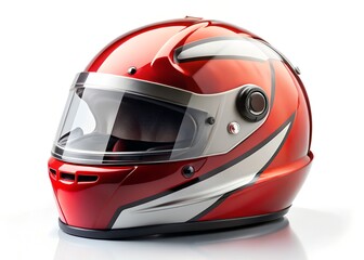 Fototapeta premium Red Racing Helmet: A close-up shot of a vibrant red racing helmet, exuding a sense of speed and protection, ready for the next adrenaline-pumping race.