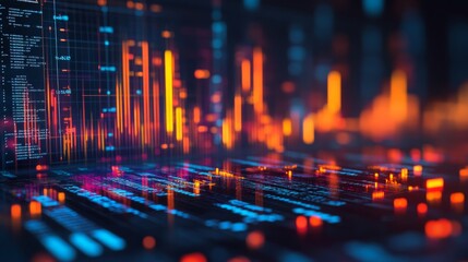 Data visualization in an abstract digital environment showcasing vibrant charts and graphs to represent analytics and trends