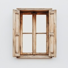 Obraz premium Wooden window with light tan wood White background