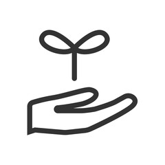 手と双葉モチーフのモノクロベクターアイコン