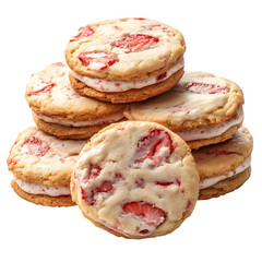 Strawberry Shortbread Cookies with White Chocolate Isolated on Transparent Background