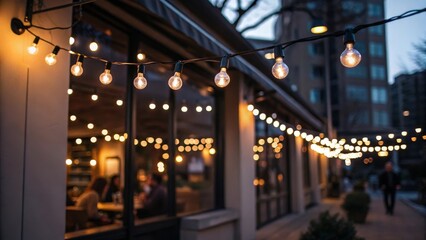 Warm vintage light bulbs hanging in a dimly lit space creating a cozy ambiance for an evening gathering