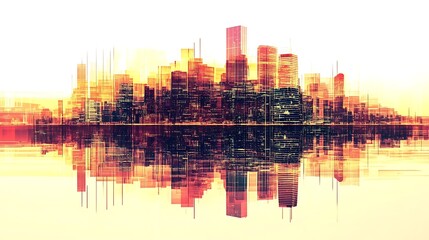 Obraz premium Futuristic cyberpunk city with glitch effects and pixel art textures, isolated on white. Abstract digital design ideal for modern, tech-inspired projects.