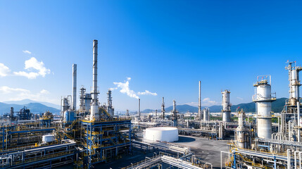 Fototapeta premium Industrial Factory Panorama Under Clear Sky