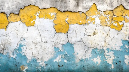 Abstract Cracked and Patinated Concrete Wall Painted in White Background