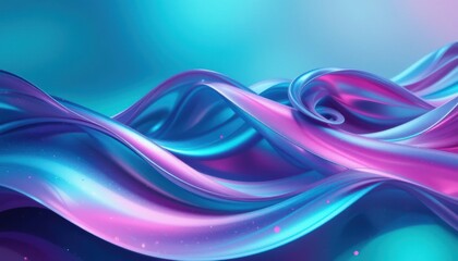 Obraz premium Holographic Teal and Magenta Waves Abstract 3D Digital Art