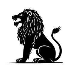 Obraz premium An illustration featuring a black Lion hieroglyph silhouette set against a clean white background showing a detailed lion with a mane, symbolizing strength and kingship.