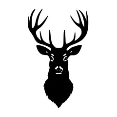 An illustration featuring a deer face silhouette set against a clean white background showing a detailed deer face with antlers and alert eyes, symbolizing grace and vigilance.