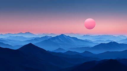 Pixelated Mountain Range Sunset Panorama
