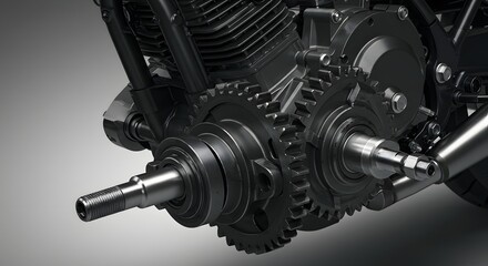 Detailed Close-Up Motorcycle Engine Gear Mechanism