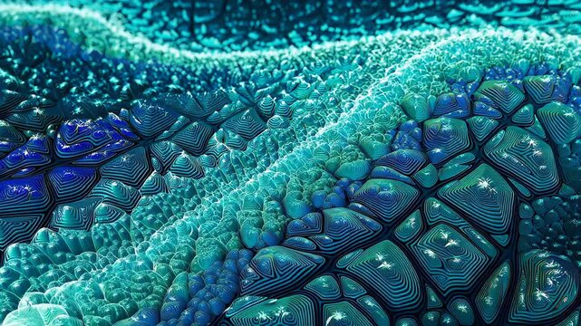 Scaly textured relief, abstract macro style, cyan and dark blue, alien skin or biological pattern background