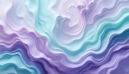 Fototapeta premium Abstract Mint and Lavender Texture Smooth Waves, Delicate Shapes, Pastel Swirls Background