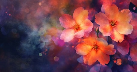 Fototapeta premium Beautiful blooming flowers with vibrant colors and a dark background