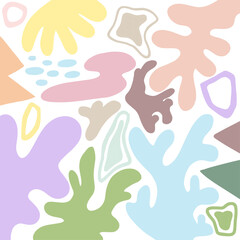 Modern Abstract Doodle Art with Pastel Organic Shapes on Black Background