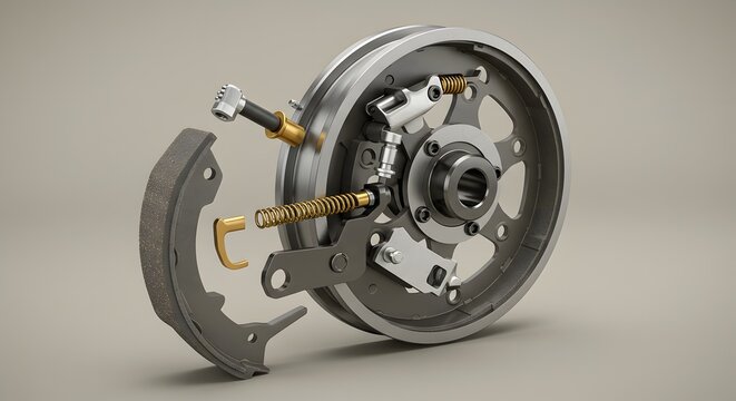 Detailed Drum Brake Assembly with Shoes and Springs
