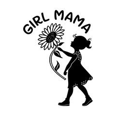 girl with a bouquet, girl mama, mother's day design, mom typography