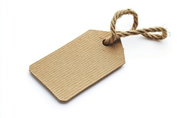Blank brown tag with rope isolated on a white background for rustic and branding themes
