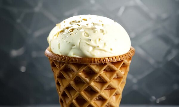 Icecream Cone Rotating on a Transparent Background. Seamless Loop. Waffle Cone. 4K