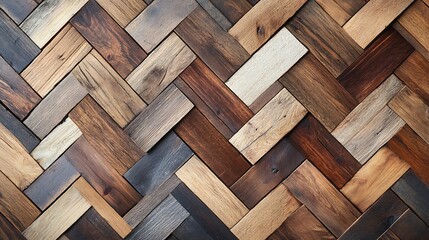 Close Up of Herringbone Patterned Parquet Wood Flooring with Natural Wood Grain