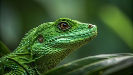 Fototapeta premium Vibrant Green Lizard Close-Up – Detailed Reptile Skin Texture in Nature