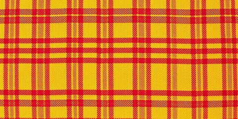 Fototapeta premium Close-up of red and yellow Halloween plaid fabric texture Vector seamless textile pattern, material, red