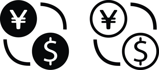 Exchange money dollar icon in flat, line set. isolated on transparent background