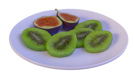 Fresh Sliced Fruits on a Plate Vibrant Kiwi and Fig Halves Displayed for Healthy Eating and Cu