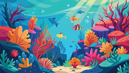 Vibrant Underwater Scene with Colorful Coral Reef and Fish A Stunning Illustration of Ocean Life