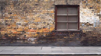 Weathered Dirty Brown Bricks Wall with Blind - Urban Architecture Background