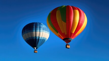 Obraz premium Two colorful hot air balloons float in a clear blue sky