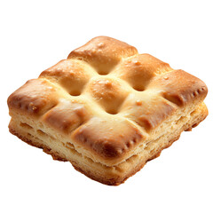 Freshly baked biscuit golden brown delicious square isolated on transparent background
