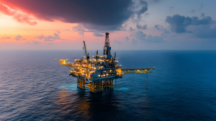 Offshore Oil Rig At Sunset