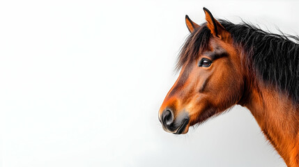 Profile Portrait Of Brown Horse Against White Background