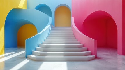 Obraz premium Vibrant Abstract Architecture with Colorful Staircase and Arches