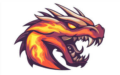 Fototapeta premium Fierce Dragon-Themed Sports Logo with a Powerful Expression Isolated On White Background.