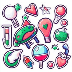 Colorful Cartoon Stickers Collection Hearts, Stars, and a Cute Monster