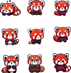 set collection cute red panda vector