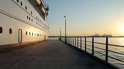 Fototapeta premium Sunrise View Of A Dock With Ship