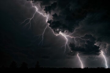 Multiple lightning strikes during a violent thunderstorm