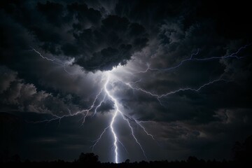 Multiple lightning strikes during a violent thunderstorm