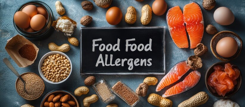 Food Allergens Displayed on Blue Background