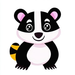 Obraz premium Cute Cartoon Badger Illustration Black White Fur Pink Ears Yellow Tail