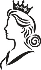 A black queen silhouette flat design vector icon logo illustration isolated on white background