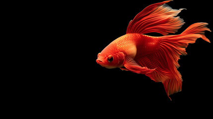 Vibrant Red Betta Fish Isolated on Black Background Stunning Aquatic Life Photography