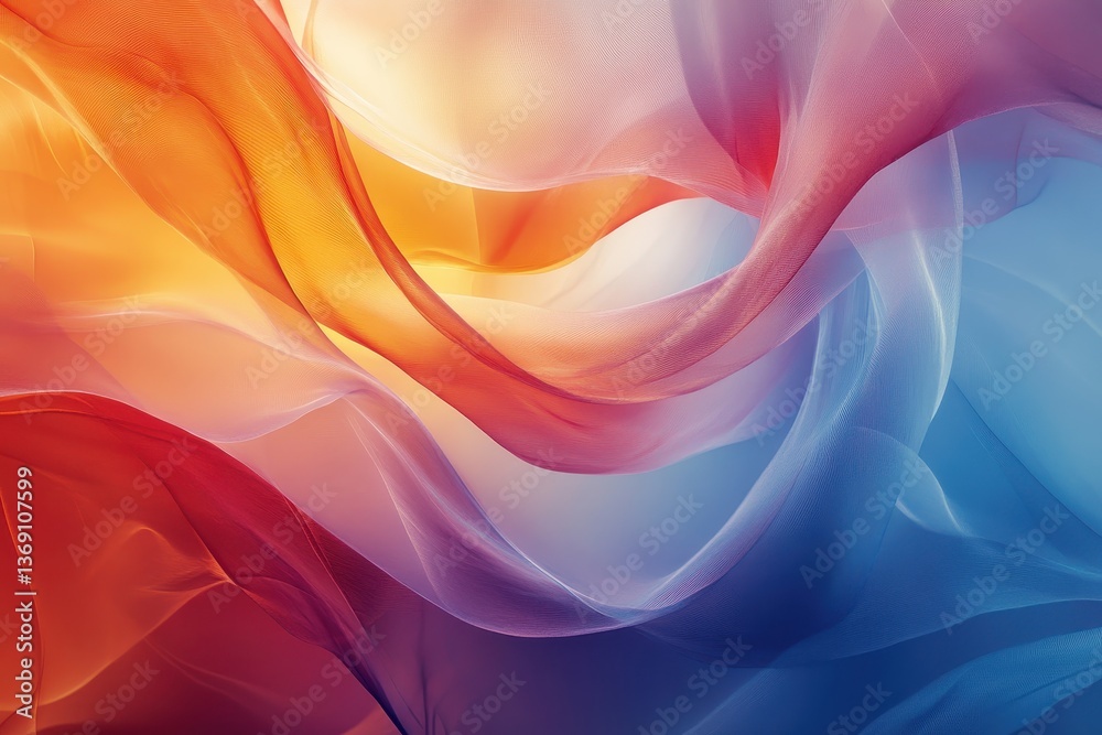 Aufkleber colorful flowing fabric displays vibrant waves of orange, teal, and cream under soft light in a stud