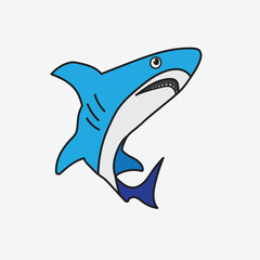 Cartoon blue shark illustration with white Background