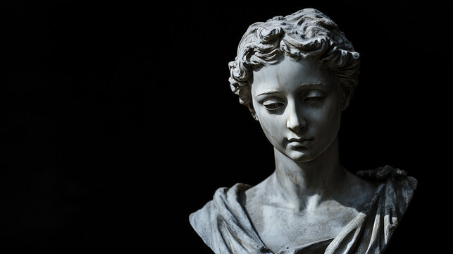 Classical Sculpture A Serene Marble Bust Against a Dark Background