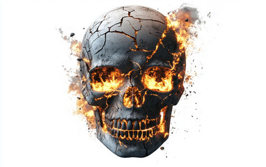 Flaming Skull Gaming Logo with Cracked Texture Isolated On White Background.