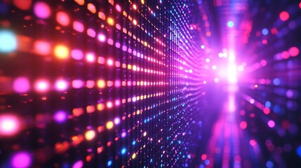 Fototapeta premium Dazzling Light Wall with Pink, Blue, and Orange Bokeh Effect in Perspective View