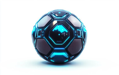 Fototapeta premium Cyber-Themed Football Badge with Holographic Glows Isolated On White Background.
